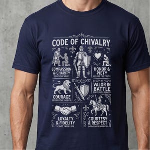 Code of Chivalry Shirt | Medieval Virtues Infographic Tee | Camelot Graphic