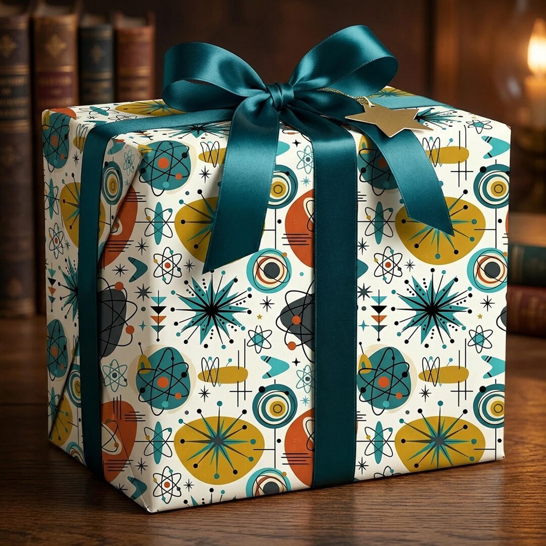 Atomic Era Wrapping Paper | Mid Century Modern Shapes & Retro Science ...