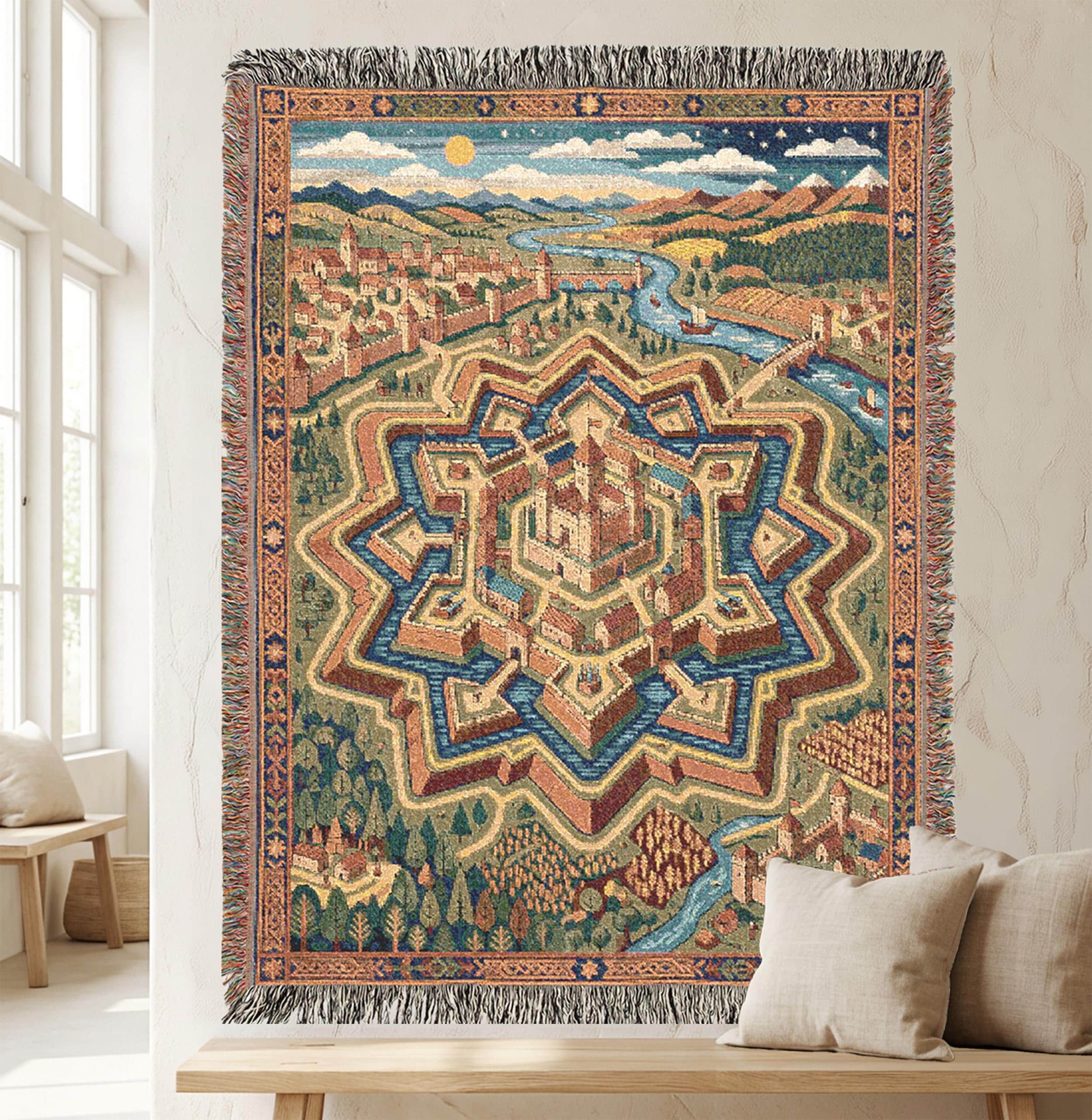 Tartarian Starfort Woven Blanket | Lost Empire Fortress Tapestry