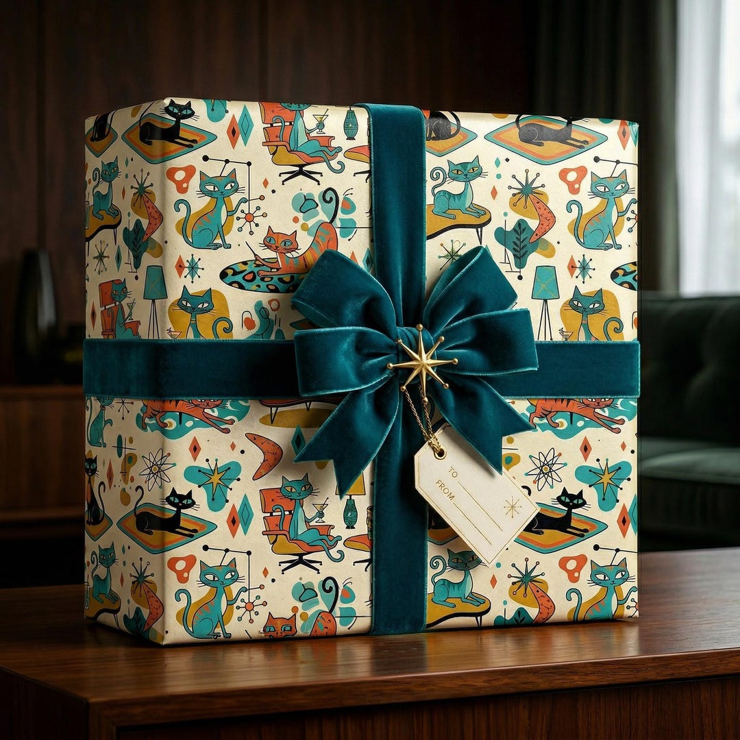 Atomic Era Wrapping Paper | Mid Century Modern Cats | Retro Gift Wrap ...