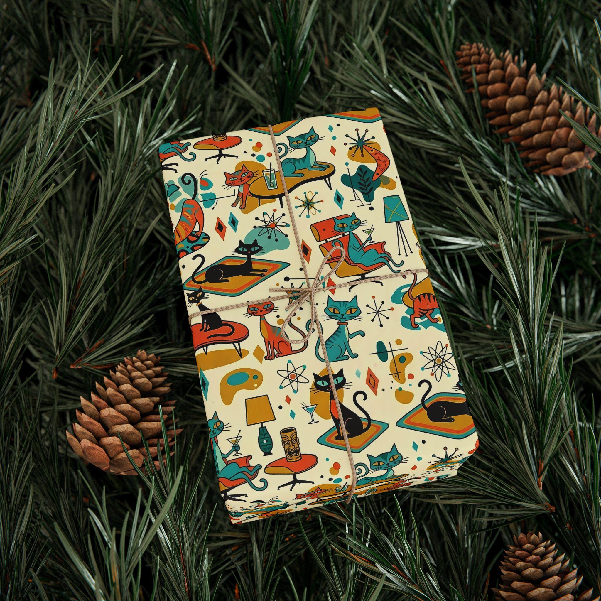 Atomic Era Wrapping Paper | Mid Century Modern Cats | Retro Gift Wrap ...