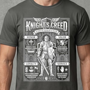 Knight's Creed Shirt • Chivalry Code Infographic Tee • Medieval Virtues Diagram (Comfort Colors 1717)