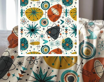 Atomic Era Velveteen Plush Blanket | Mid Century Modern Shapes & Retro Space Age Art | Palm Springs Throw