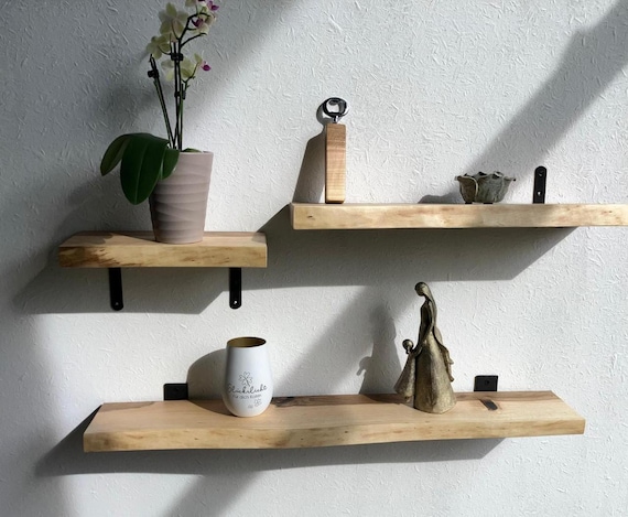 Étagère Murale En Bois Massif Noyer - Planche Avec Bord D'arbre Naturel, 80 Cm (neuf)