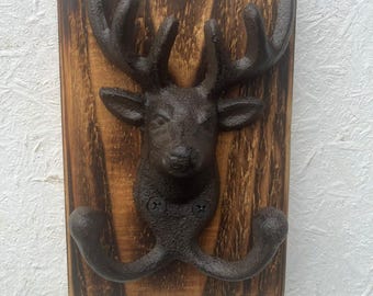 Coat hook deer with double hook made of cast iron hanger coat hook old wood