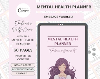 Mental Health Planner: Daily Self-Care Bundle, Wellness Journal for Anxiety Relief – Printable PDF