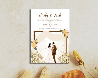 Rustic Autumn Fall Wedding Invitation Template, Garden and Romantic Wedding invite - DIY Rustic Fall Floral Wedding Invite Template