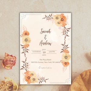 Bruiloft uitnodigingssjabloon herfst herfst, herfst bruiloft uitnodiging met detailkaarten - DIY bloemen herfst bruiloft uitnodiging sjabloon