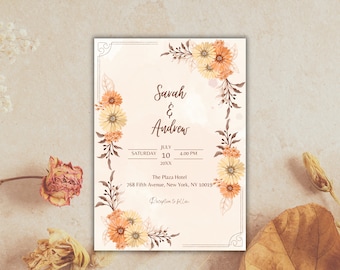 Autumn Fall Wedding Invitation Template, Fall Wedding Invite With Detail Cards - DIY Floral Fall Wedding Invitation Template