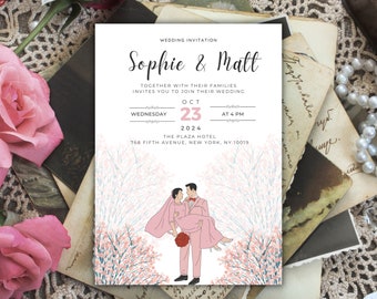 Romantic Garden Wedding Invitation Template, Pink Floral Wedding invite - DIY Wedding Invite Template