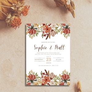 Terracotta Wedding Invitation Template, Terracotta Fall Wedding Invite - DIY Editable Autumn Wedding Invitation Template