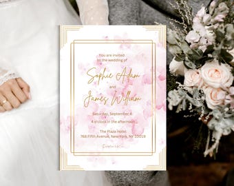 Romantic Pink Floral Wedding Invitation - Customizable Garden Theme Invite, Save the Date - DIY Wedding Template
