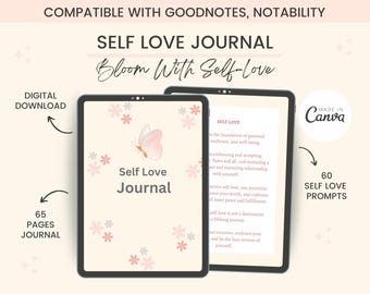 Self-Love Reflection Journal: Personal Development Template - 60 Pages Bloom with Self Love Journal - Digital Download