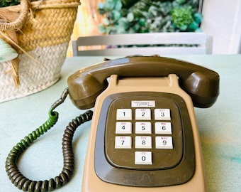 Antique vintage SOCOTEL S63 two-tone button telephone