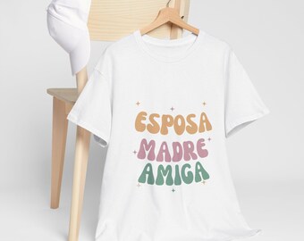 Camiseta unisex teñida en prenda Esposa Madre Amiga Camiseta unisex de algodón grueso