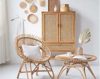 Nordic Living Room Natural rattan Cane chair Handmade art Chair