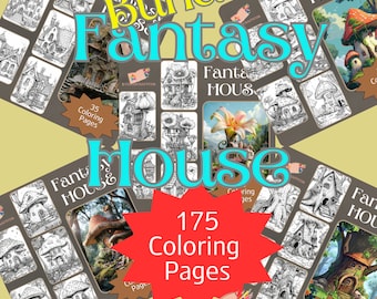 BUNDEL 175 afdrukbare Fantasy House kleurplaten, kleurplaten voor volwassenen, schattige kinderen kleurplaten, Instant afdrukbare digitale download