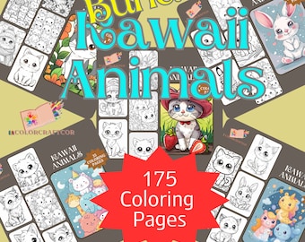 BUNDEL 175 Kawaii kat kleurplaat, volwassenen kleurplaten, schattige kinderen dieren kleurplaten, Instant afdrukbare digitale download