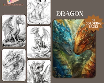 35 afdrukbare Dragon kleurplaat, kleurplaten voor volwassenen, schattige kinderen kleurplaten, Instant afdrukbare digitale download