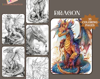 35 majestueuze draken kleurplaat, kleurplaten voor volwassenen, schattige kinderen kleurplaten, Instant afdrukbare digitale download