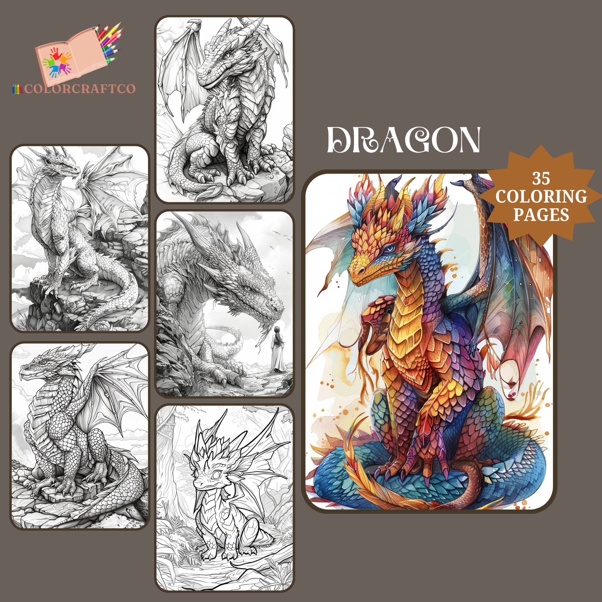 35 Majestic Dragons Coloring Page, Adults Coloring Pages, Cute Kids Coloring Sheets, Instant ...