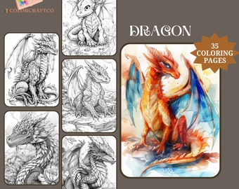 35 schattige baby draken kleurplaten, kleurplaten voor volwassenen, grijswaarden printables, instant download voor stressverlichting