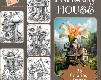 35 afdrukbare kleurplaten Fantasy huizen bloemen, kleurplaten voor volwassenen, schattige kinderen kleurplaten, Instant afdrukbare digitale download