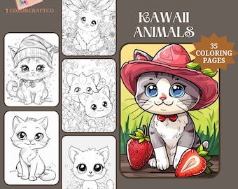 35 Kawaii kat kleurplaat, volwassenen kleurplaten, schattige kinderen dieren kleurplaten, Instant afdrukbare digitale download