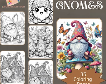 35 Fantasy Woodland Gnome kleurplaten, kleurplaten voor volwassenen, schattige kinderen kleurplaten, Instant afdrukbare digitale download