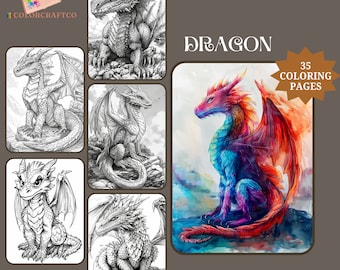35 afdrukbare Dragon kleurplaat, kleurplaten voor volwassenen, schattige kinderen kleurplaten, Instant afdrukbare digitale download