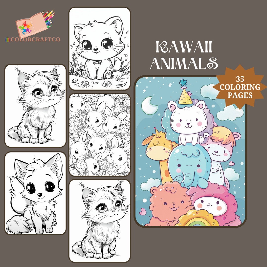 35 Kawaii Cat Coloring Page, Adults Coloring Pages, Cute Kids Animal ...