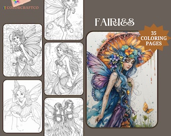 Schattige kinderen kleurplaten, 35 schattige feeën kleurplaat, kleurplaten voor volwassenen, direct afdrukbare digitale download