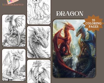 35 drakenkleurplaten voor volwassenen, afdrukbare kleurplaten voor draken, fantasiekleurboeken, mindful kleuren