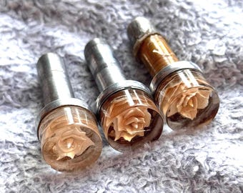 RARE Vintage USSR Roses Car Door Lock Buttons handmade ITK lucite plexiglass