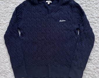 Vintage BARBOUR Knit Sweater: Women's Navy Ribbed Jumper, UK10