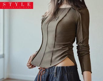 Slim Fit Knit T-Shirt: Women's Long Sleeve Layering Top