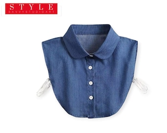 Abnehmbarer Denim-Kragen: Damen False Shirt Bluse Revers