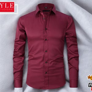 Camisa de corte entallado para hombre / Camisa de vestir de manga larga que no necesita planchado / Perfecta para vestimenta informal y formal / Prenda elegante antiarrugas