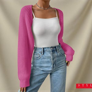 Cropped Bolero Sweater | Open Front Ribbed Knit Shrug | Long Sleeve Cardigan Top