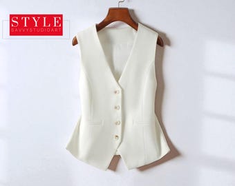 Fitted Sleeveless Button Vest: Minimalist Blazer Style Waistcoat
