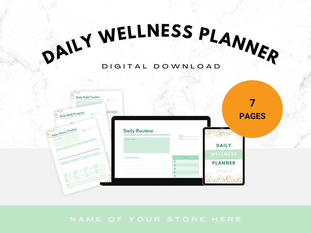 Printable Daily Planner Wellness Journal Mindfulness Wellbeing Digital ...