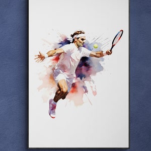 Watercolor Printable Wall Art - Roger Federer Tennis Poster