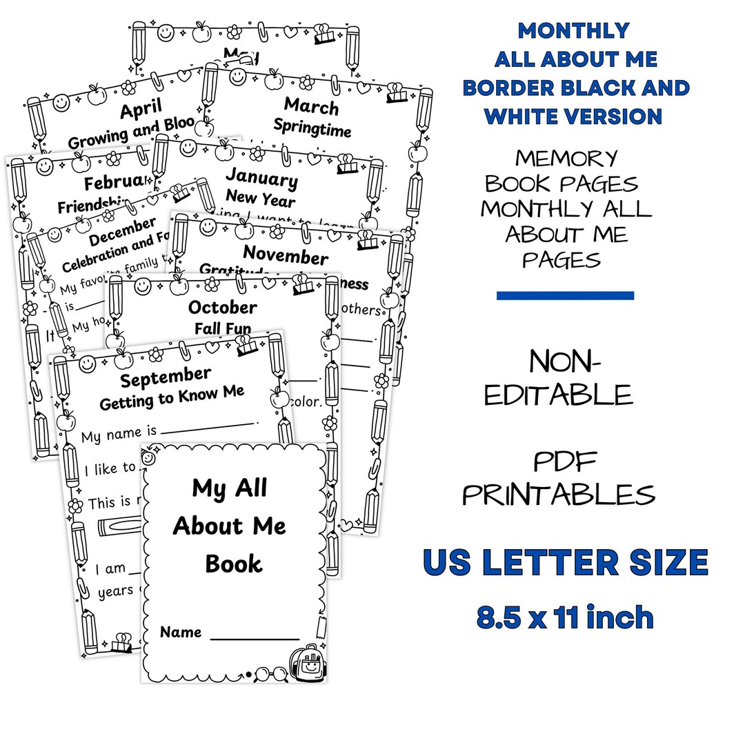 All About Me Memory Book Monthly Questionnaire - Etsy