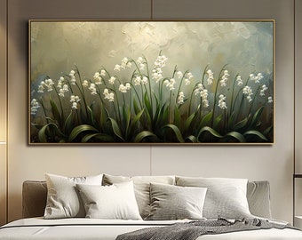 Moderne betoverende witte bloem schilderij op canvas groot abstract schilderij originele grote muur kunst schilderij woonkamer muur kunst cadeau voor haar