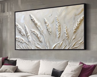 Grand art mural blanc abstrait, peinture à l'huile blanche sur toile, art mural texturé 3D original, décoration murale pour salon, décoration murale minimaliste moderne