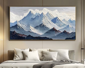 Textured Mountain Wall Art Minimalist Landscape Painting on Canvas Large Abstract Painting Original Large Blue Painting Living Room Wall Art