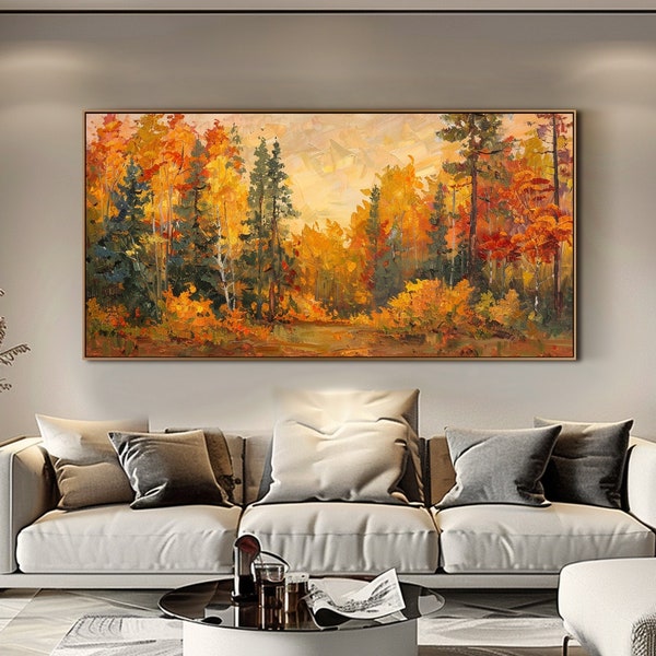 Autumn Woods Forest Oil Painting On Canvas Modern Landscape Painting Abstract Forest Wall Art Scenery Wall Art Original 3D Textured Wall Art