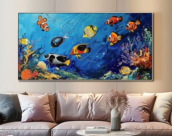 Original Ozean Ölgemälde Auf Leinwand Unterwasser Tropischer Fisch Gemälde Moderne Wohnkultur Malerei Abstrakte Landschaft Wandkunst Geschenk Anstrich