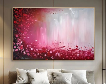 Grande peinture abstraite rose sur toile, art mural minimaliste moderne, grande art mural, peinture originale peinte à la main, peinture acrylique texturée 3D