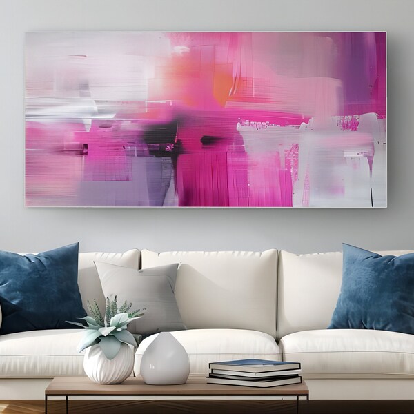 Large Pink Abstract Painting on Canvas Modern Living Room Wall Art Pink Boho Acrylic Painting Custom Gift Painting Original Home Wall Art